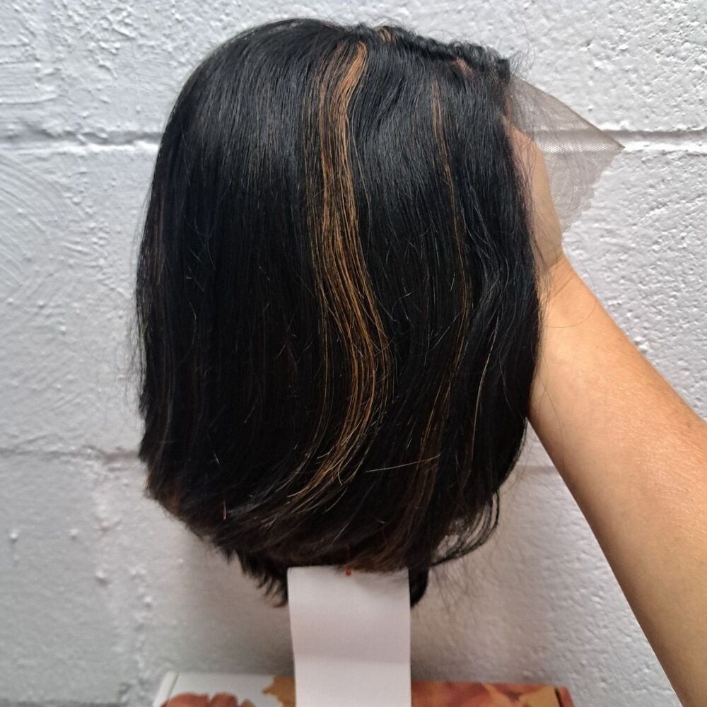 Long Bob Highlight Human Hair Wig Brazilian Remy 150% Lace Front Molly 1B30